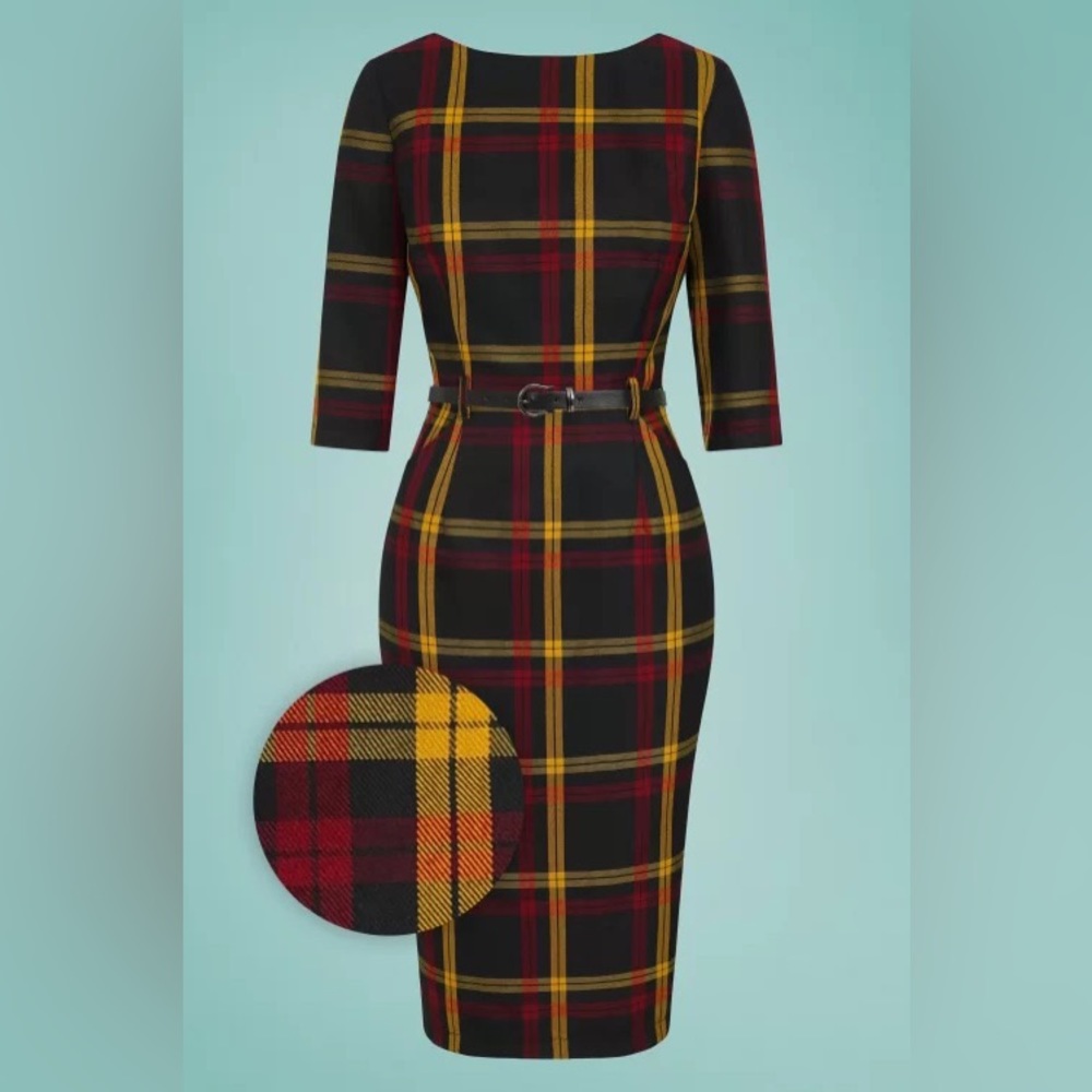 NWT Collectif Adeline Giles Check Pencil Dress size Small/UK 10/US 6